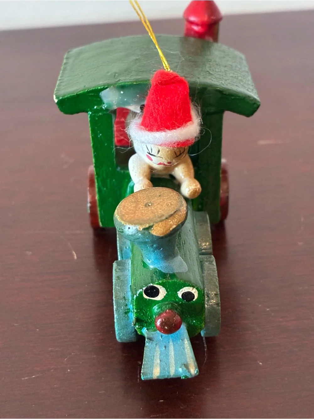 Vintage Russ Berrie Wooden Christmas Train Ornament, Made in Taiwan
